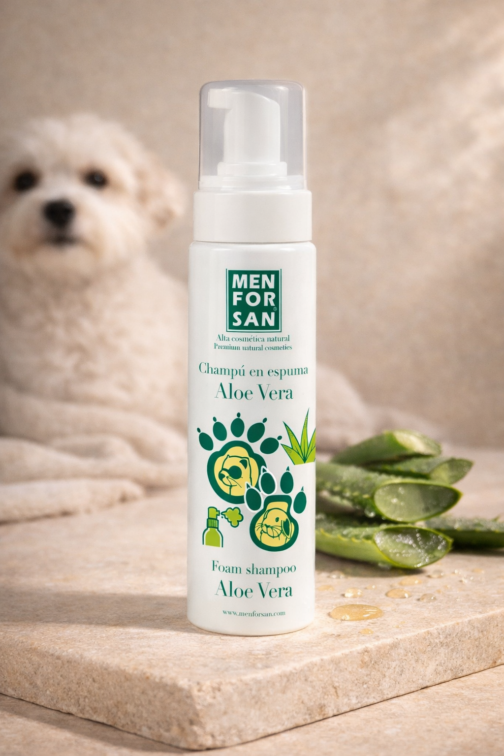 Menforsan Foam Aloe Vera Shampoo für Hunde, Katzen & Nagetiere – 200 ml